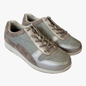 Drew Tuscany Pewer Metallic Leather Glitter Lace-Up Orthopedic Walking Sneaker